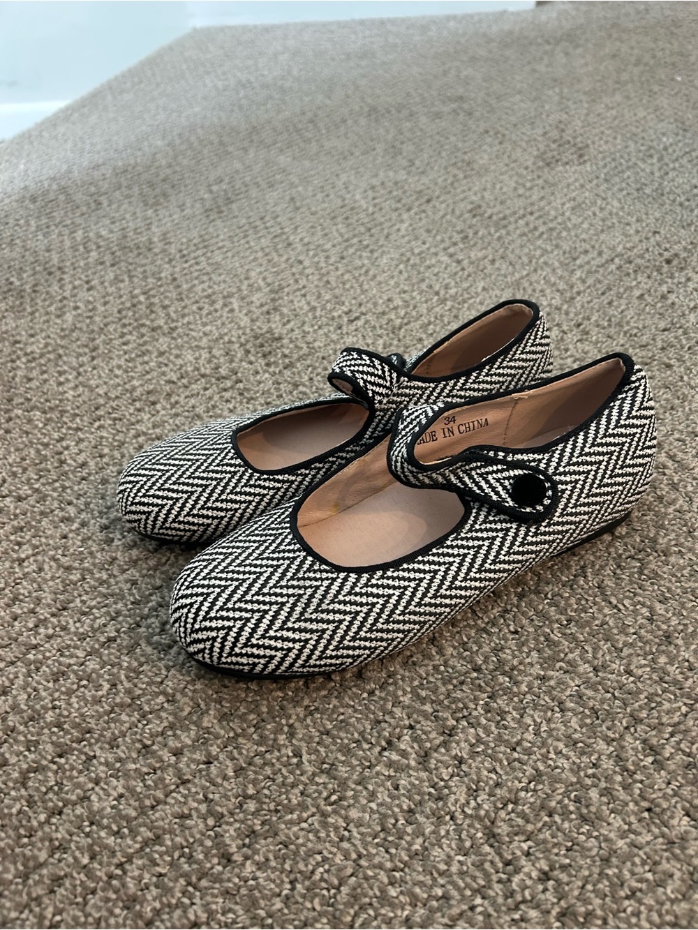 Women's Black & White Herringbone Mary Jane Flats